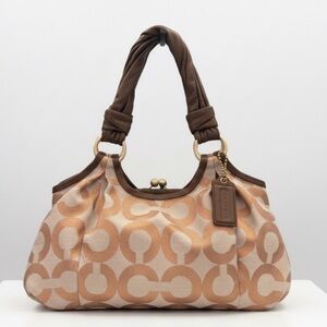 Coach Parker Shimmer Copper Rose Gold Center Kisslock Signature C Shoulder Purse
